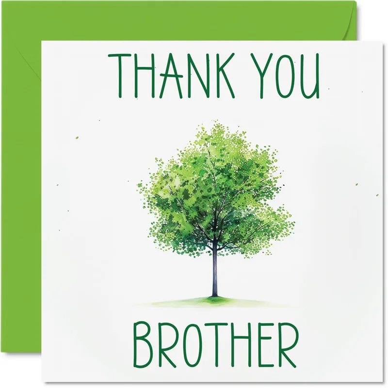 Thank You Brother Card with a Green Watercolor Tree