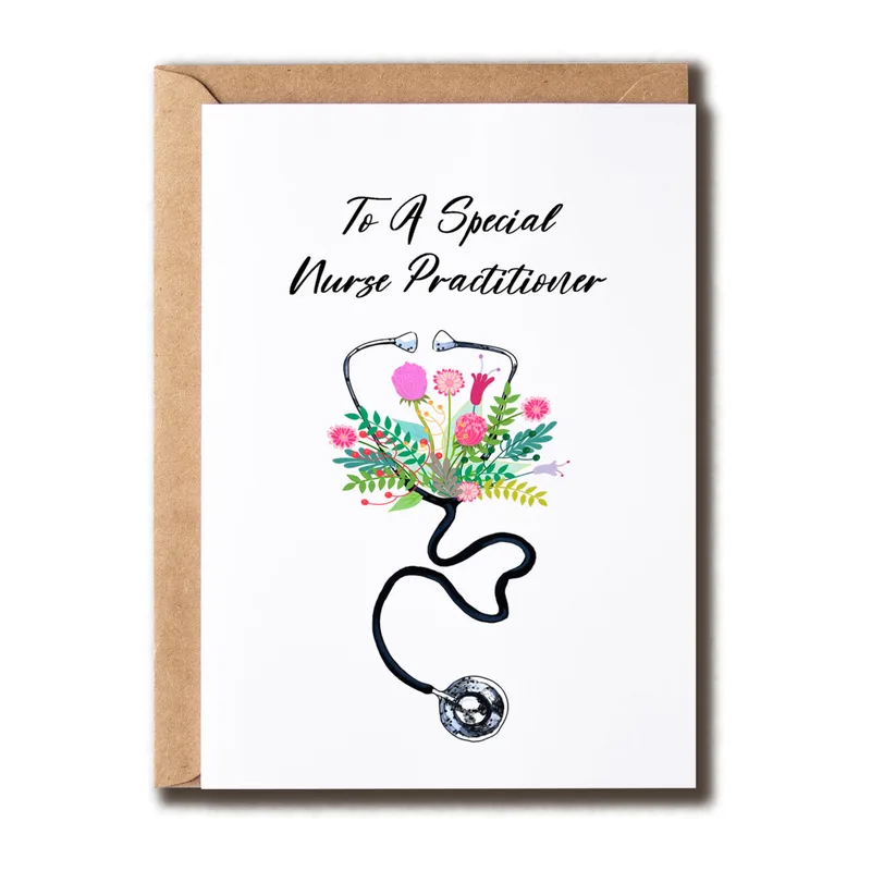 Nurse Practitioner Thank You Card with Floral Stethoscope