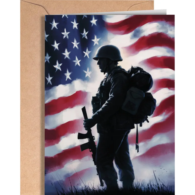 Thank You for Your Service Card: Soldier and Flag