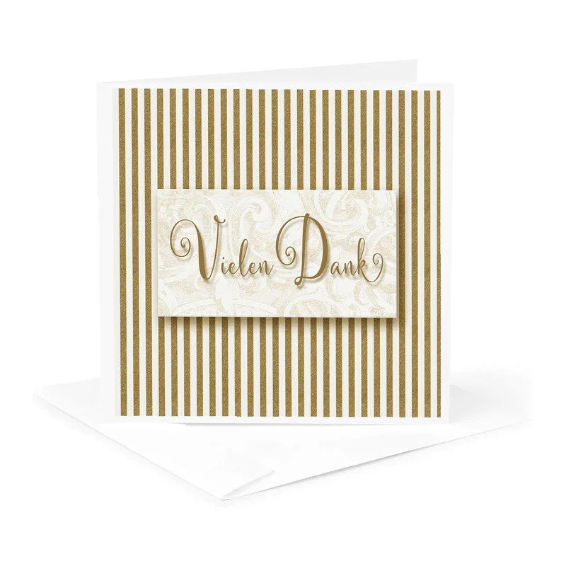 German Thank You Card with Gold Stripes and Script