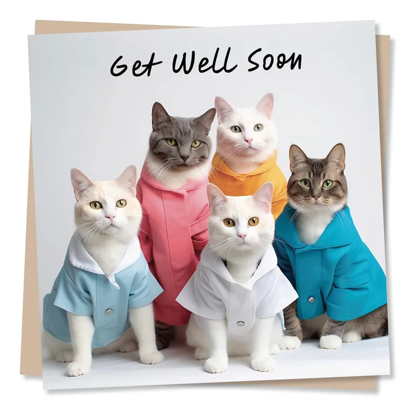 Cats in Scrubs Card with a cheerful Get Well Soon message