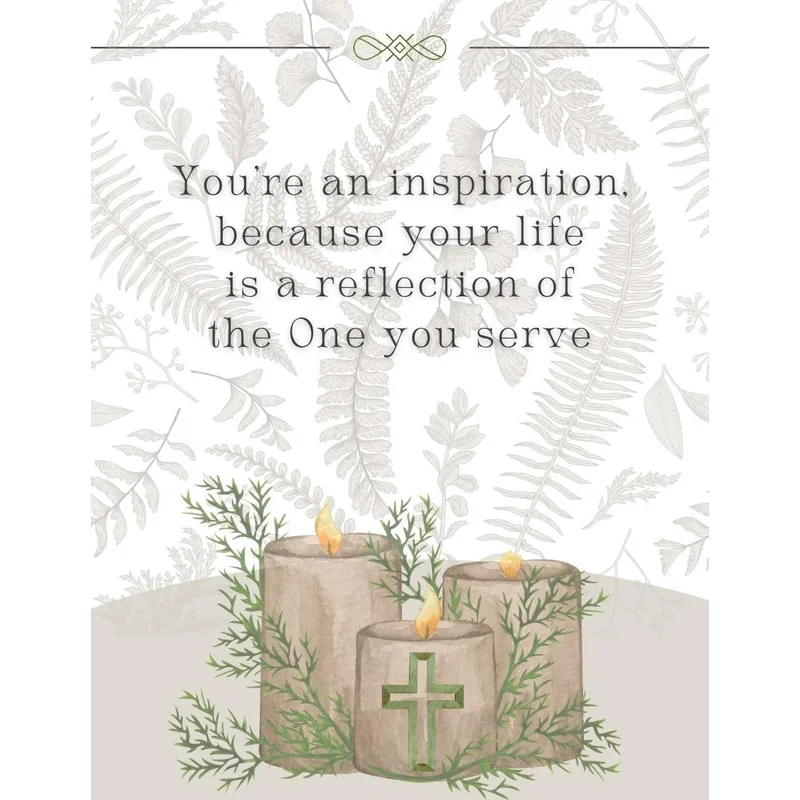 Christian Inspiration Card – Printed line about life reflecting the One you serve, with candles – Greeting Card in black