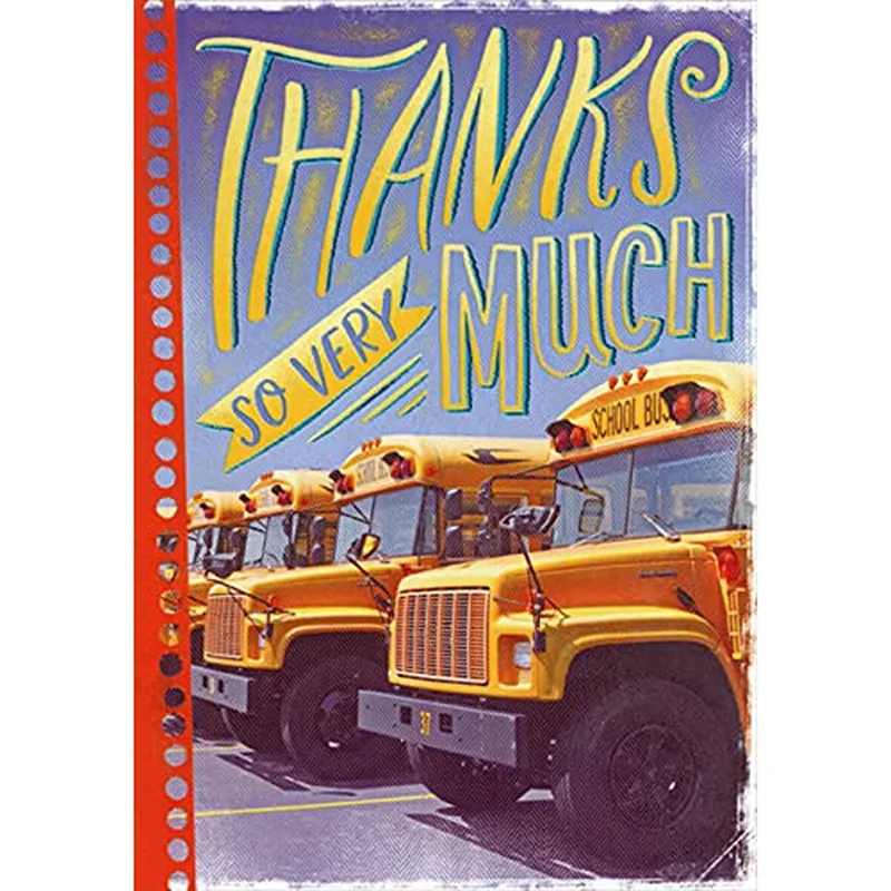 School Bus Thank You Card with Yellow Buses and a Big Thanks