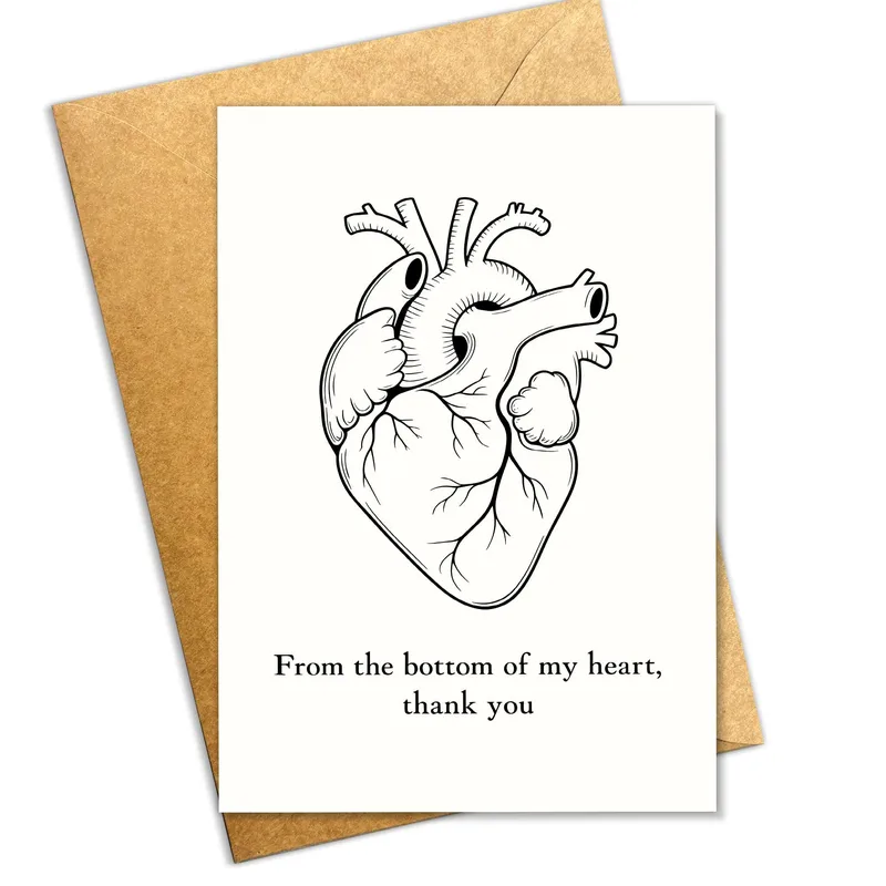 Anatomical Heart Thank You Card, Heartfelt Gratitude in Ink