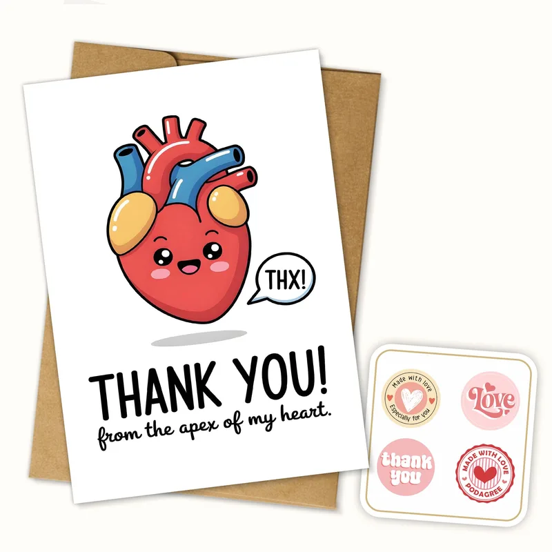 Thanks from the Heart Card: A Kawaii Thank You Card with a Heart Pun