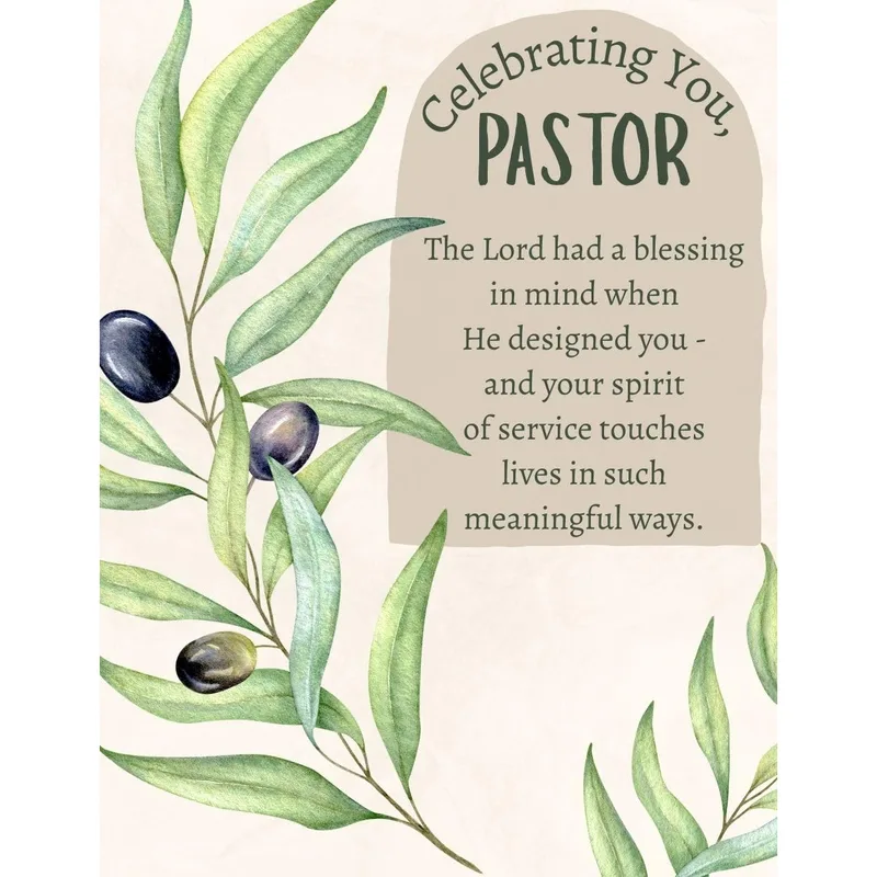 Celebrating You Pastor Card: Olive Branch Watercolor Design