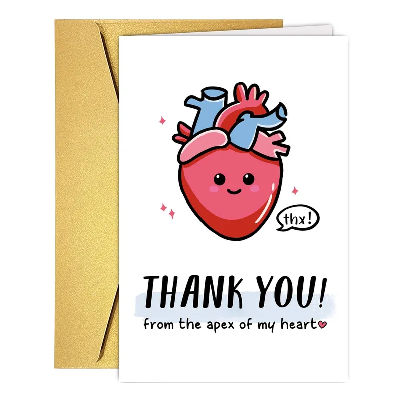 Thank You Heart Card: a cute cartoon heart with a thank you