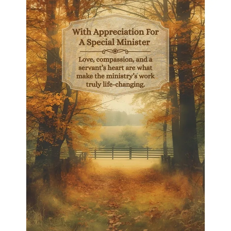Thank You Minister Card With an Autumn Forest Path