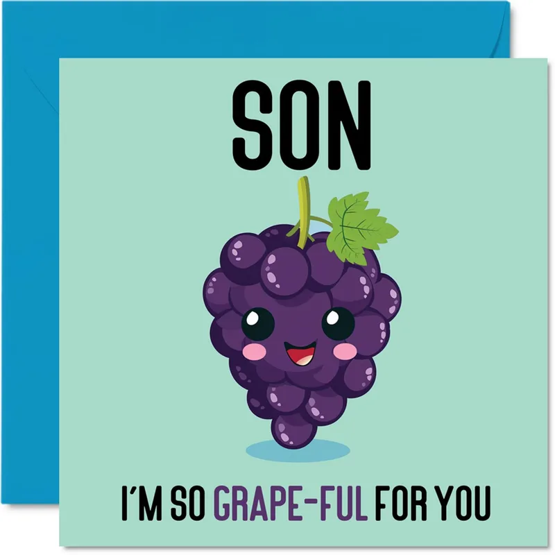 Son Thank You Card with a Grape-ful Grape Pun