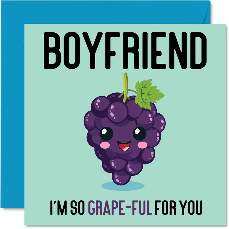 Grateful Boyfriend Card with a Grape Pun for Your Partner