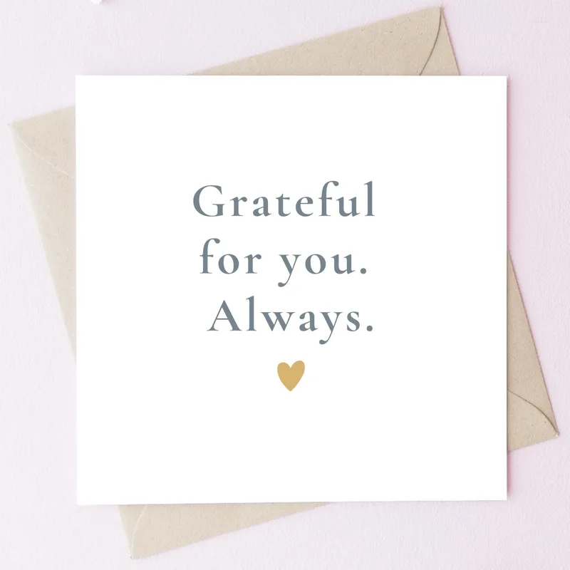 Always Grateful Card: Gold Heart Minimalist Thank You