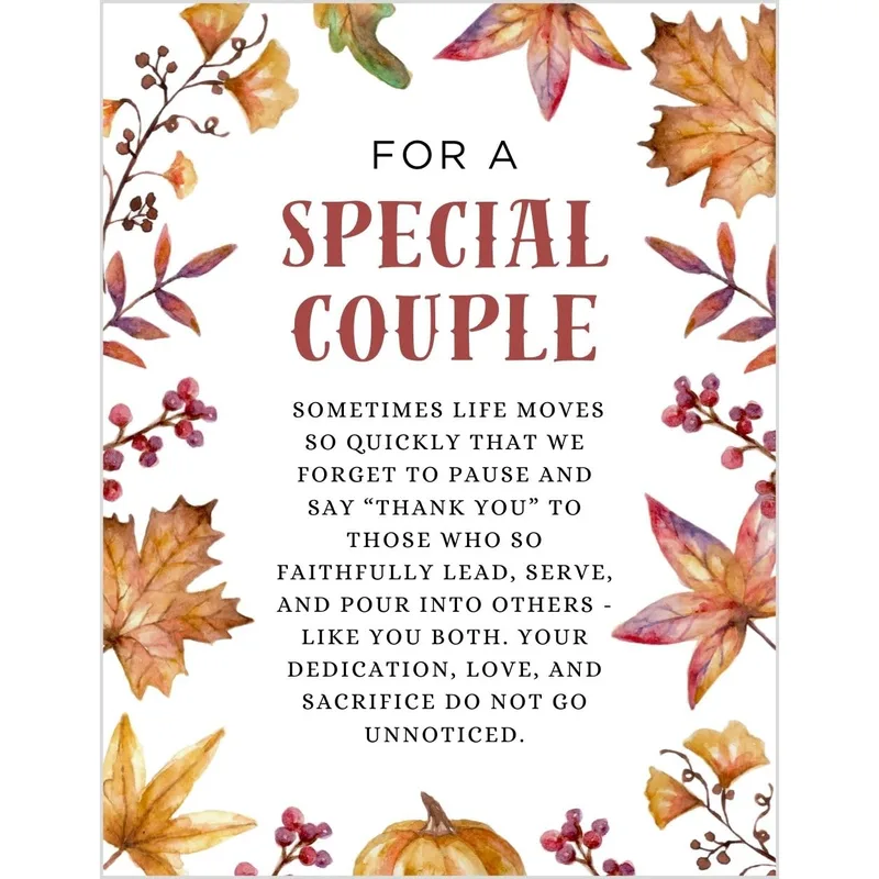 Thank You Couple Card with Autumn Watercolor Leaves