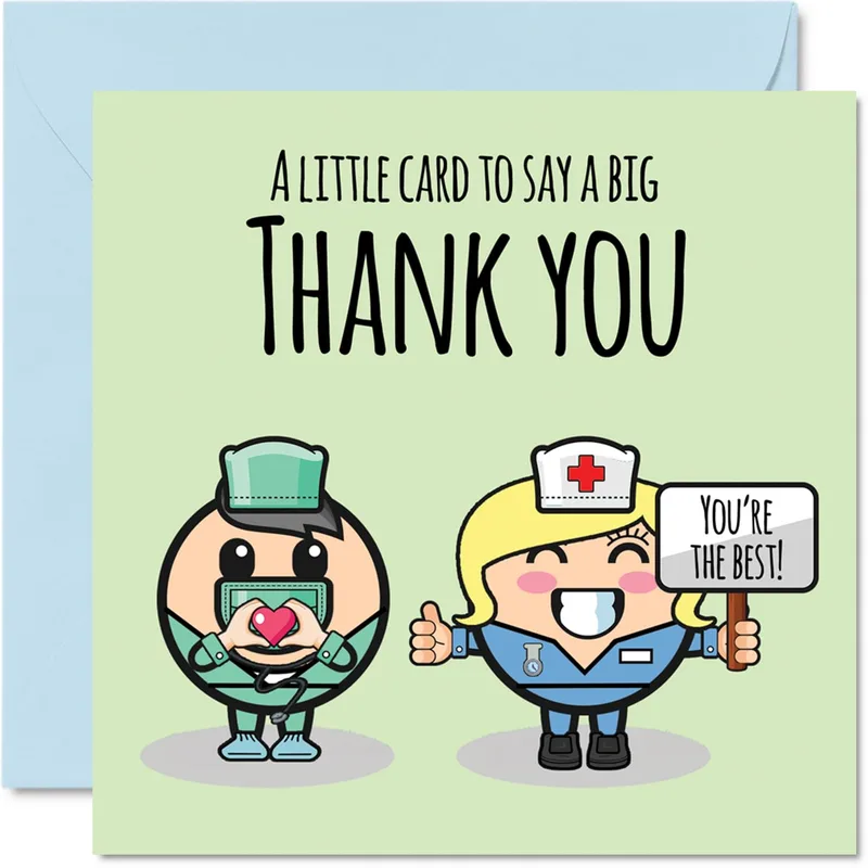 Cartoon Doctor Nurse Characters Card: A Big Thank You