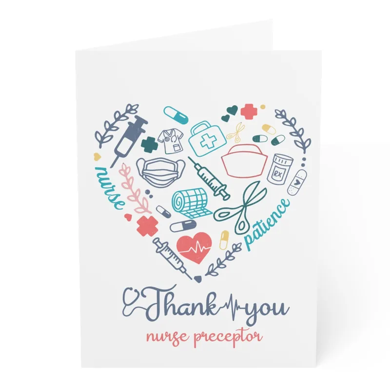 Nurse Preceptor Thank You Card with a Heart of Medical Icons