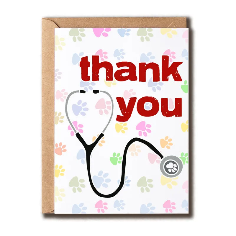 Vet Tech Thank You Card with Stethoscope and Paw Prints