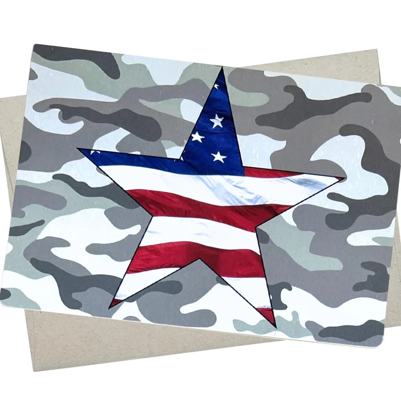 Patriotic Star Card: Camo Stars and Stripes for Veterans