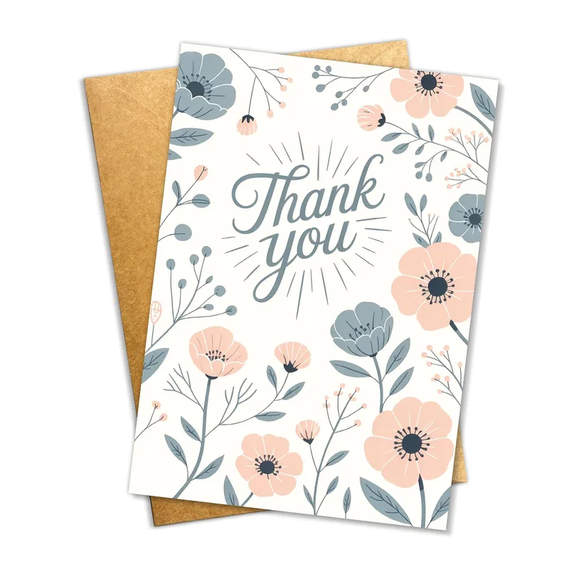 Pink and Blue Flowers Card: A Soft Thank You