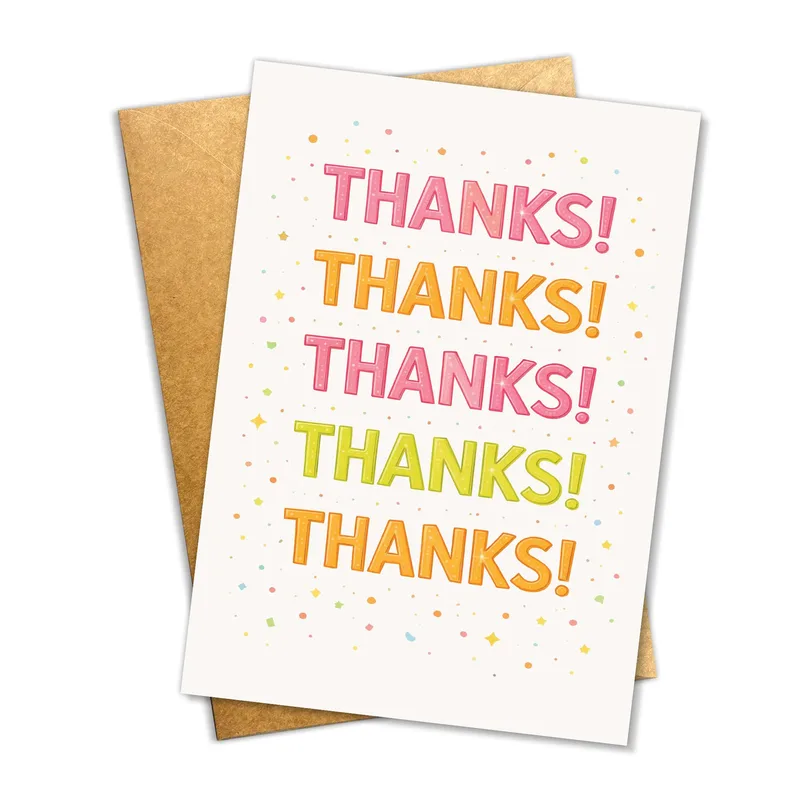 Repeated Thanks Card: Five Bright Thank Yous