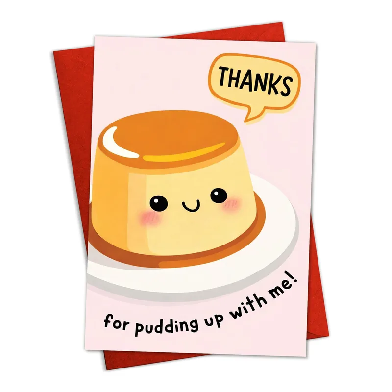 Pudding Thank You Card with a Cheeky Flan Friend