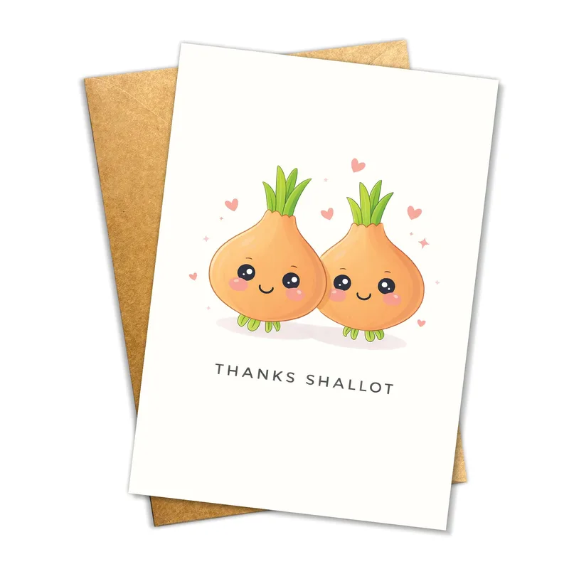 Thanks Shallot Card: Two Cute Shallots With Hearts