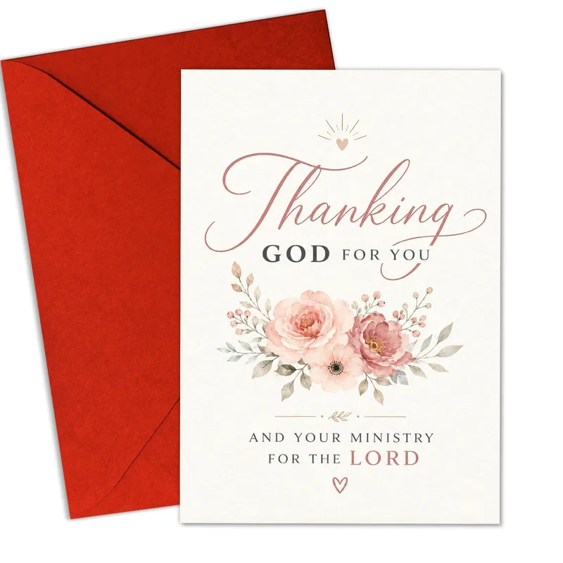 Pink Watercolor Floral Card for Thanking God for You and Your Ministry