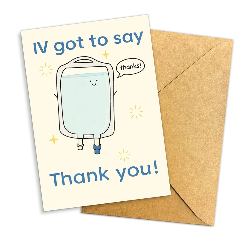 Hospital Thank You Card: A Cartoon IV Bag Says Thanks