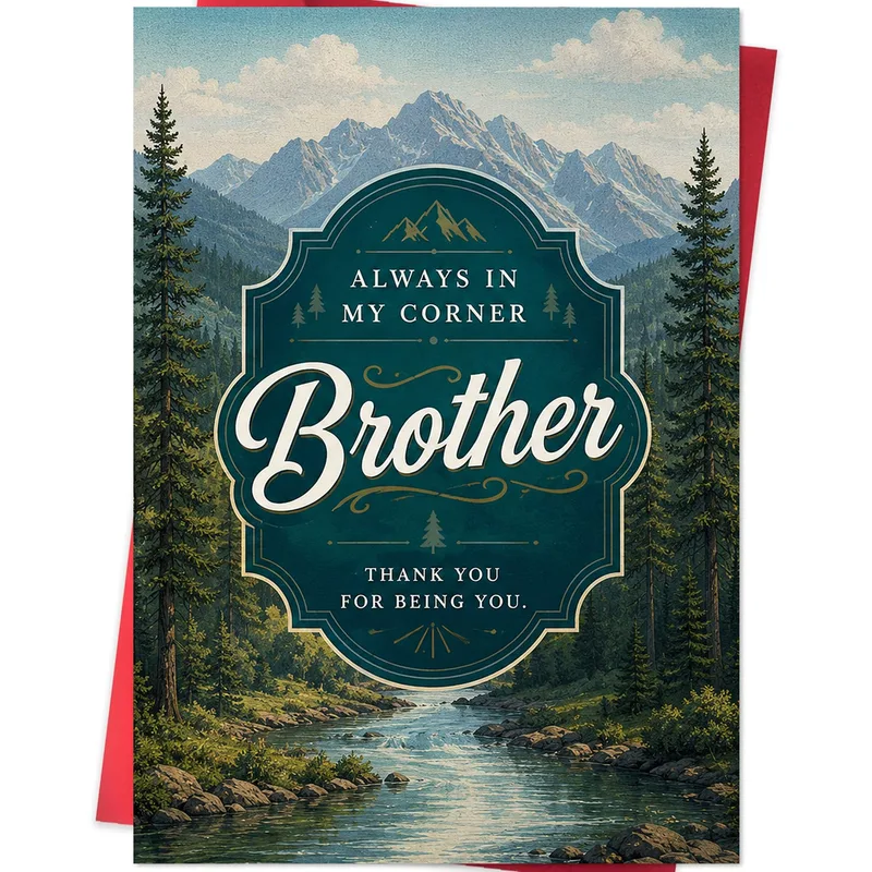 Brother Thank You Card with a Forest Mountain View