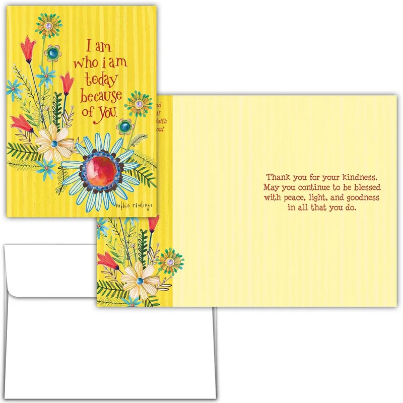 Grateful Thanks Card – Yellow watercolor card reading “I am who i am today because of you.” – Greeting Card in black