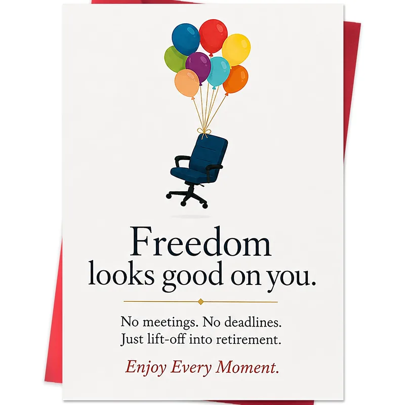 Office Chair Balloons Card: Freedom Looks Good on You
