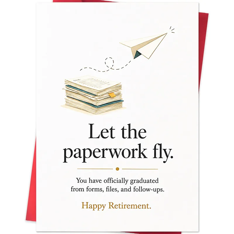 Retirement Paperwork Card: Let the Paperwork Fly Design