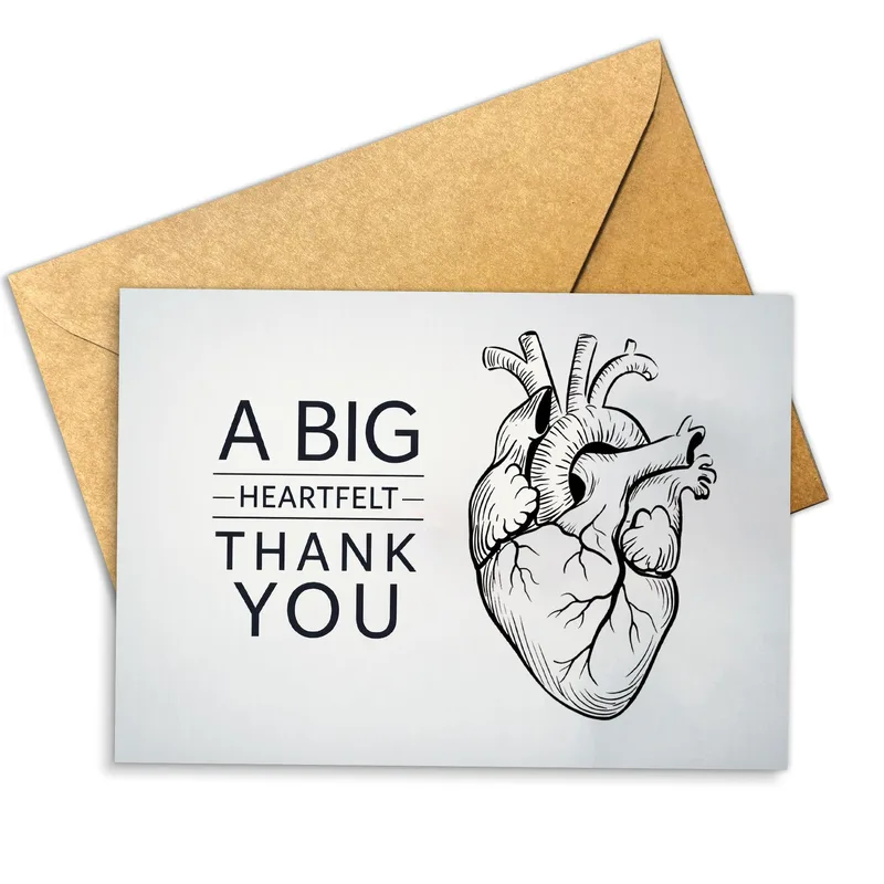 A Big Heartfelt Thank Card: Black Line Art Heart