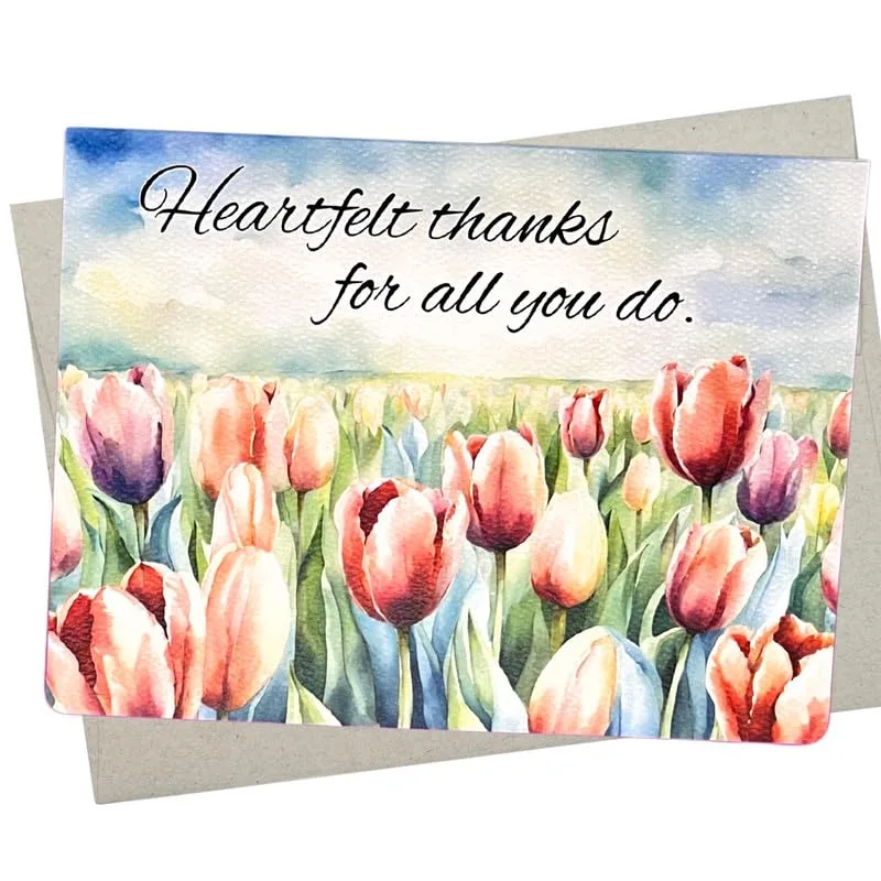 Heartfelt Thanks Card with Watercolor Pink Tulips