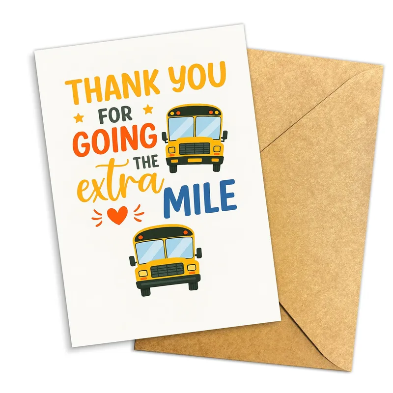 Thank You For Going Card with School Buses and the Extra Mile