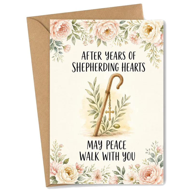 Pastor Retirement Card with a Shepherd's Crook and Blossoms