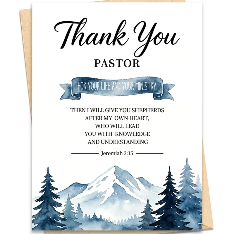 Thank You Pastor Ministry Card: Blue Mountain Forest Design