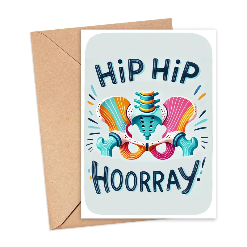 Hip Replacement Congratulations Card with a Bright Pelvis Print