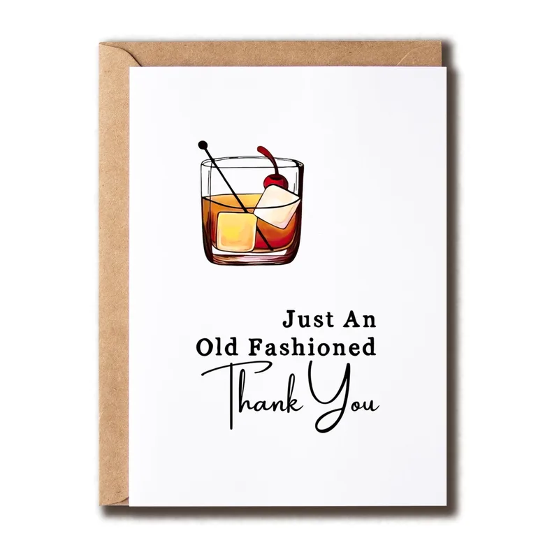Cocktail Thank You Card with a Classic Old Fashioned Glass