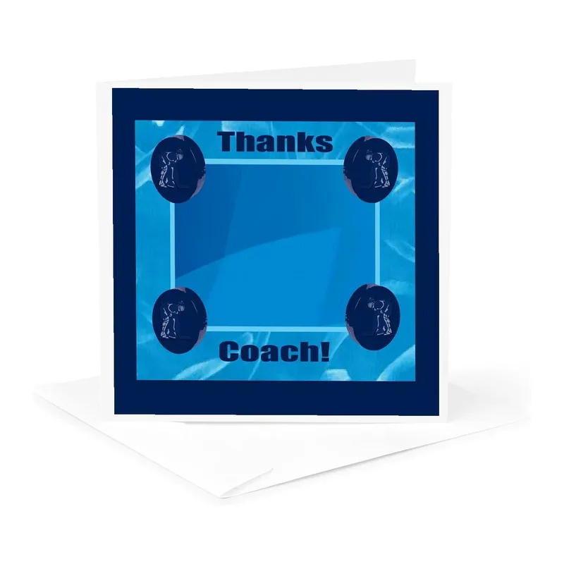 Blue Hockey Pucks Design Card: Thanks Coach!