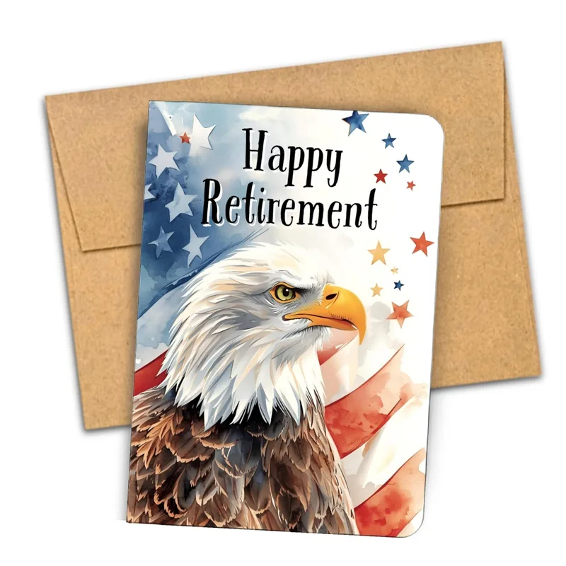 Patriotic Retirement Card with a Watercolor Bald Eagle