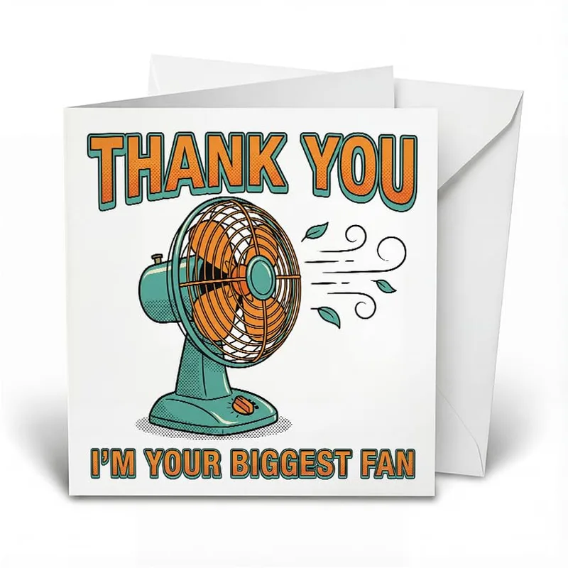 Biggest Fan Thank You Card with a Retro Teal Fan