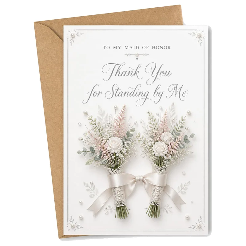 Bridesmaid Thank You Card for Maid of Honor with Floral Bouquets