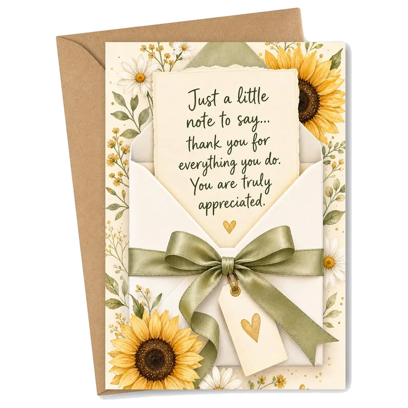 Appreciation Note Card features a sunflower watercolor