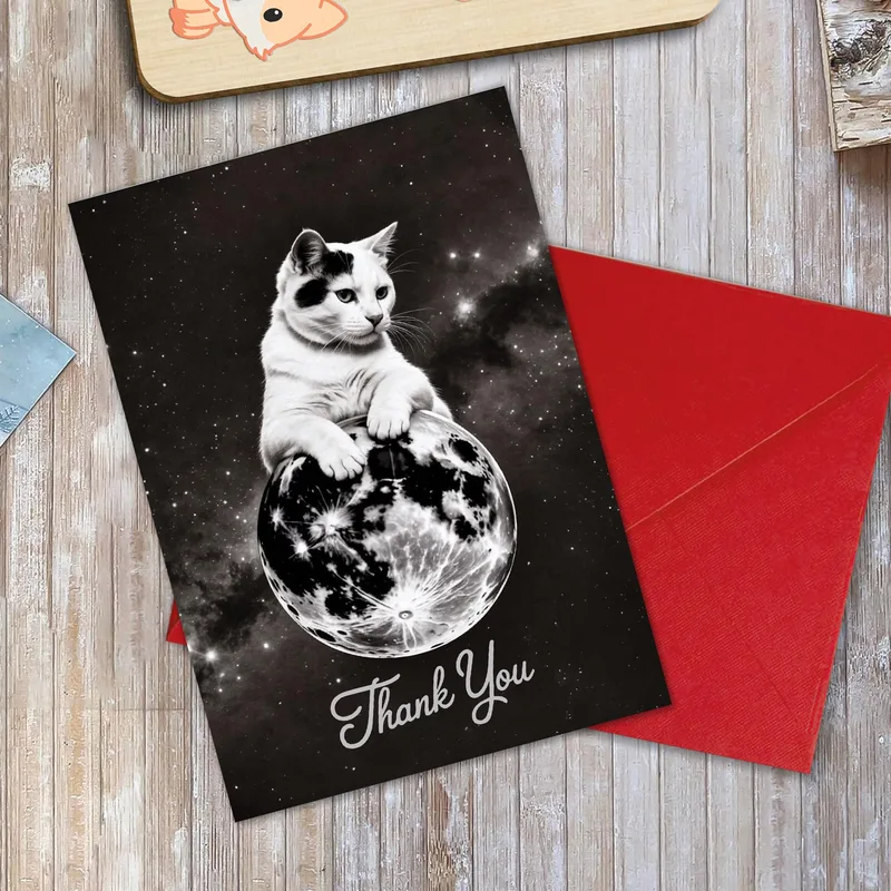 Cat on the Moon Card: A Thank You With Real Charm