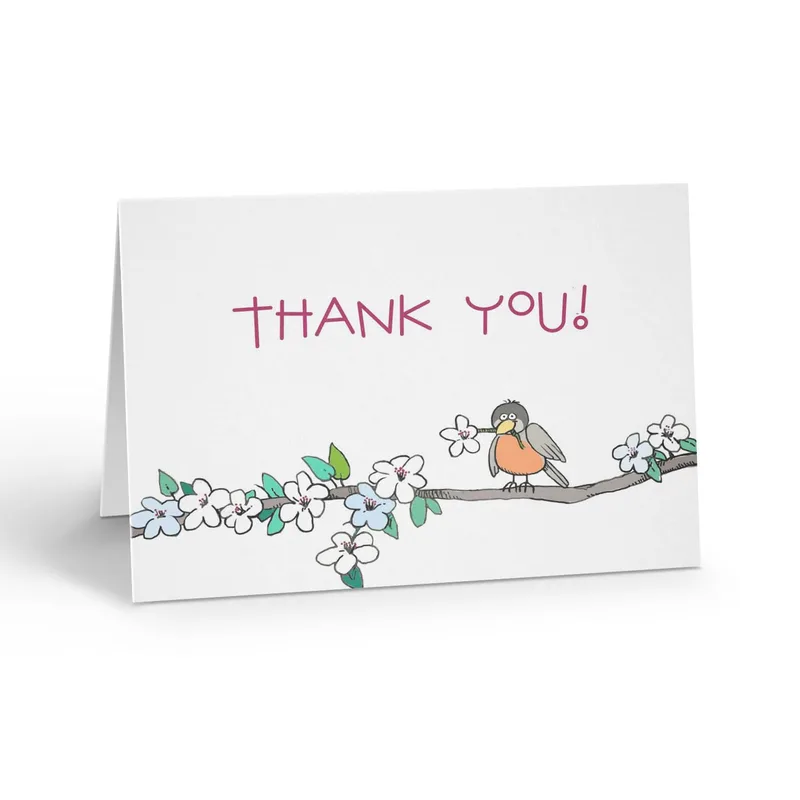 Thank You Bird Card: A Robin on a Blossom Branch