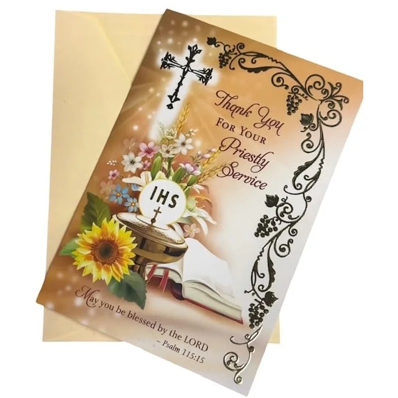 Priestly Service Thank You Card with Golden Floral Design