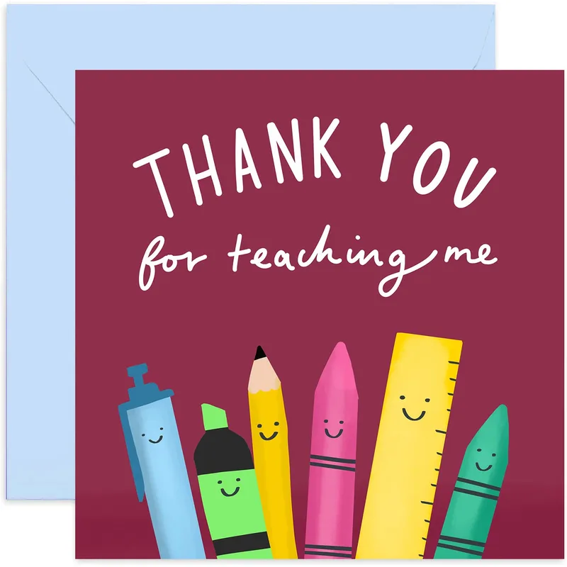 Cartoon School Supplies Illustration Card: Thank You for Teaching Me