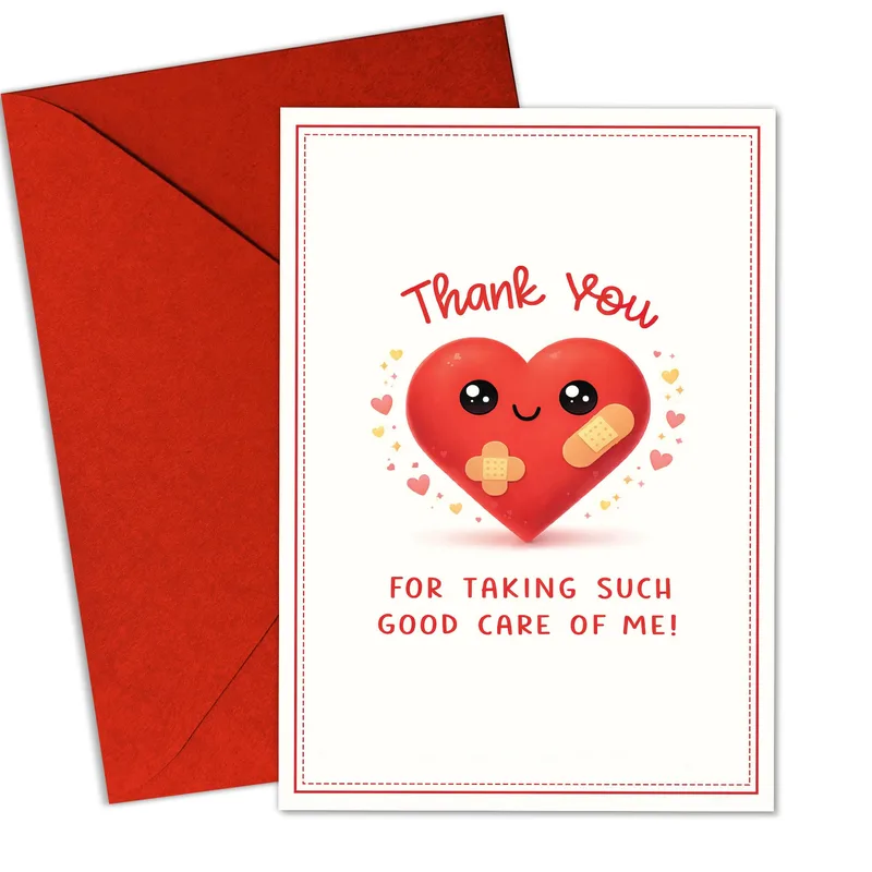 Thank You for Taking Care Card with a Smiling Heart