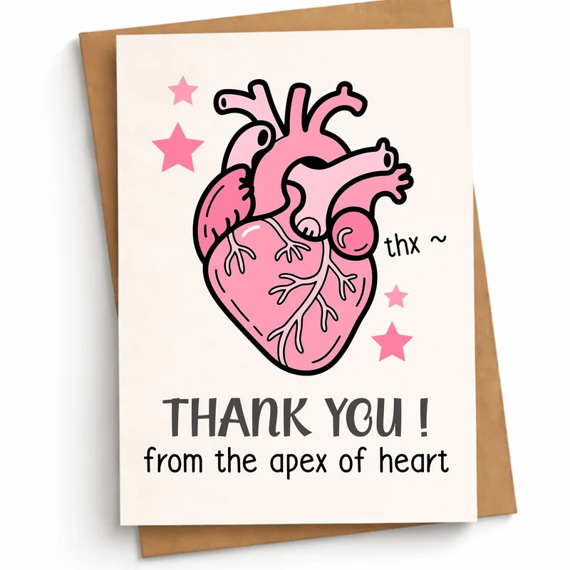 Thx Thank Card: a pink heart with a pun for thanks