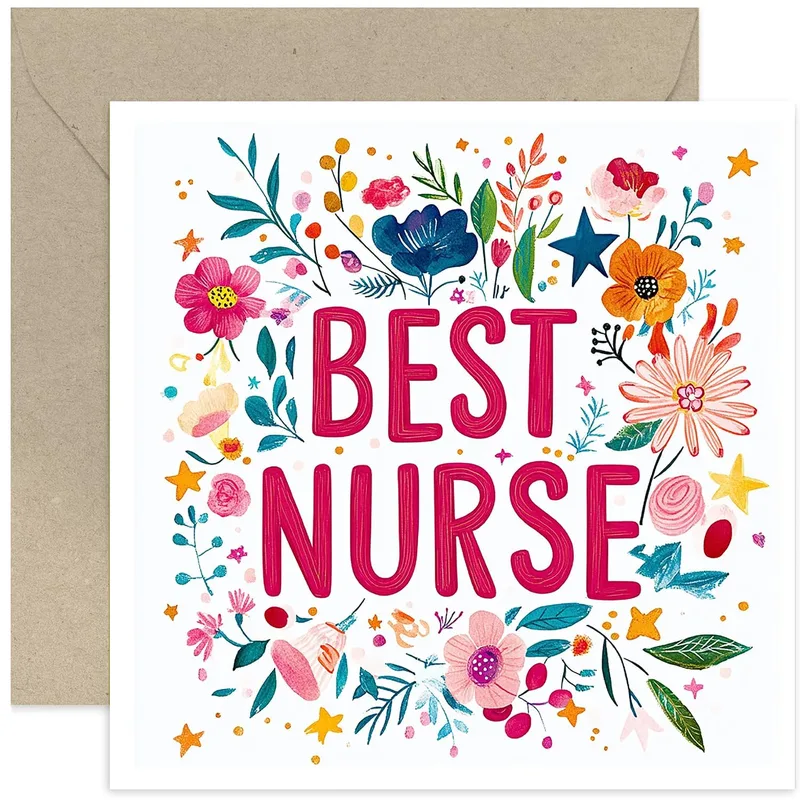 Best Nurse Card with Colorful Floral Lettering