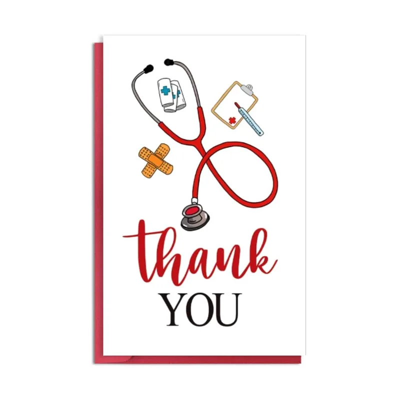 Red Stethoscope Medical Icons Card with a thank you message